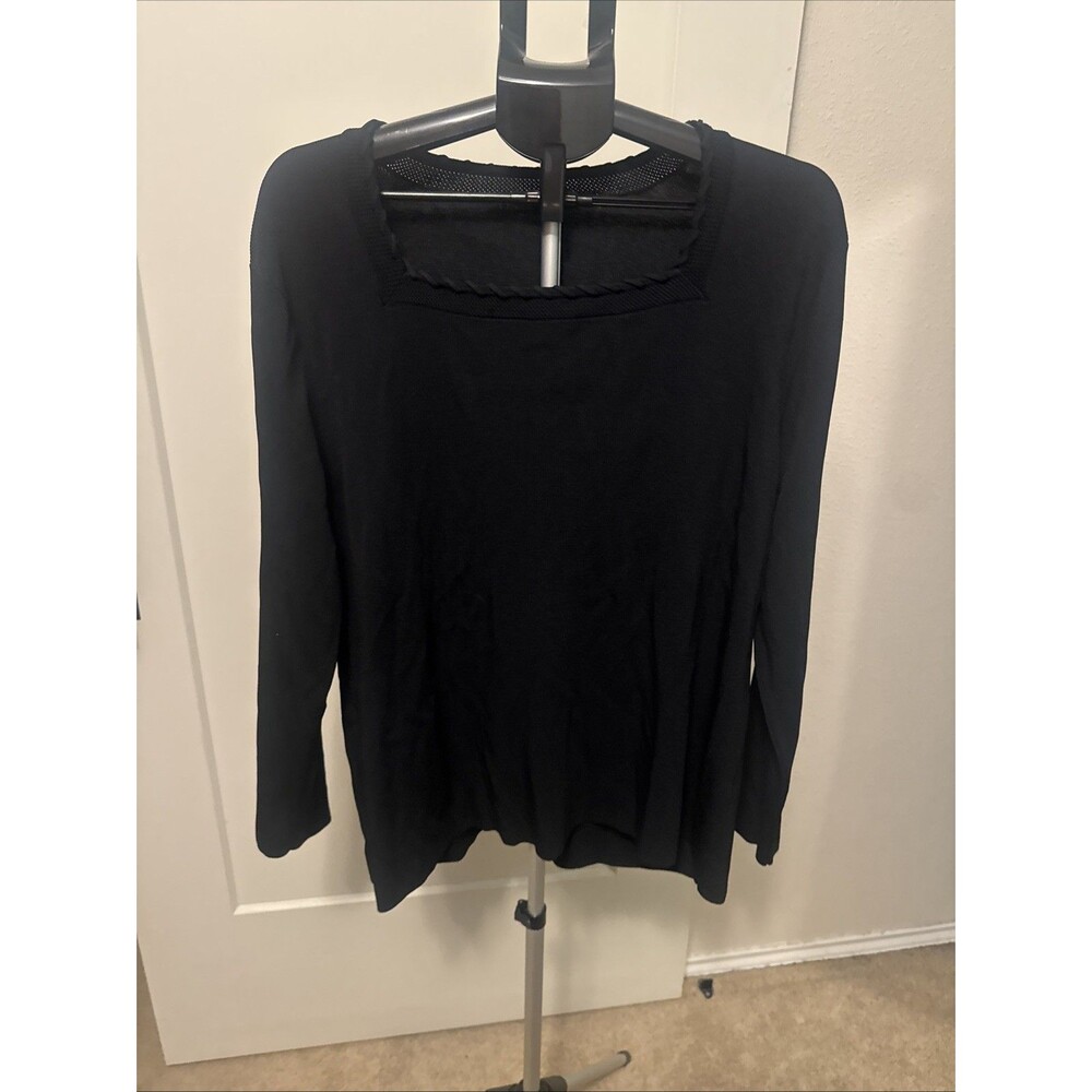 Cyrus Women's Black Ribbed Knit Scoop Neck Long Sleeve Top, Size 3X